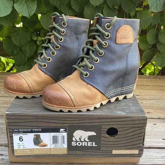 SOREL 1964 Premium Wedge size 6 US 23cm Black/Brown w/ green laces - Picture 3 of 6